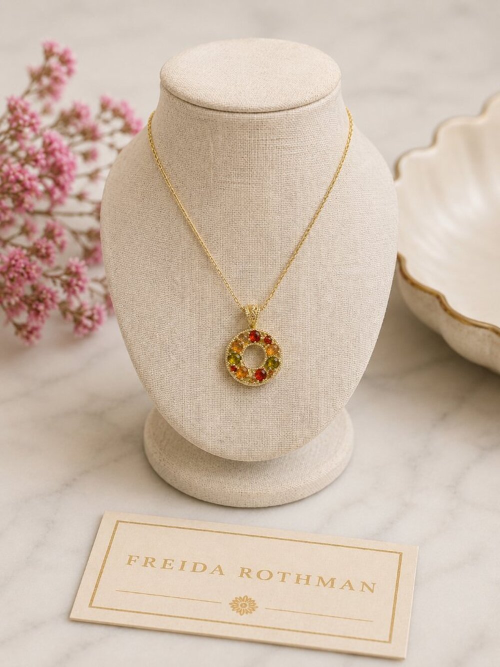 Freida Rothman Vault Colorful Circular Pendant Necklace $125 MSRP NWT